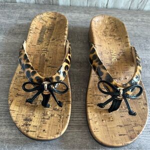 Vionic Leopard Print Cork Sandals with Black Bow 7